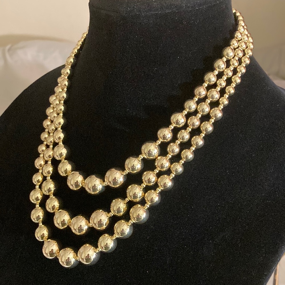 Gold stacked multi-layer geometric round beads clavicle chain necklace
